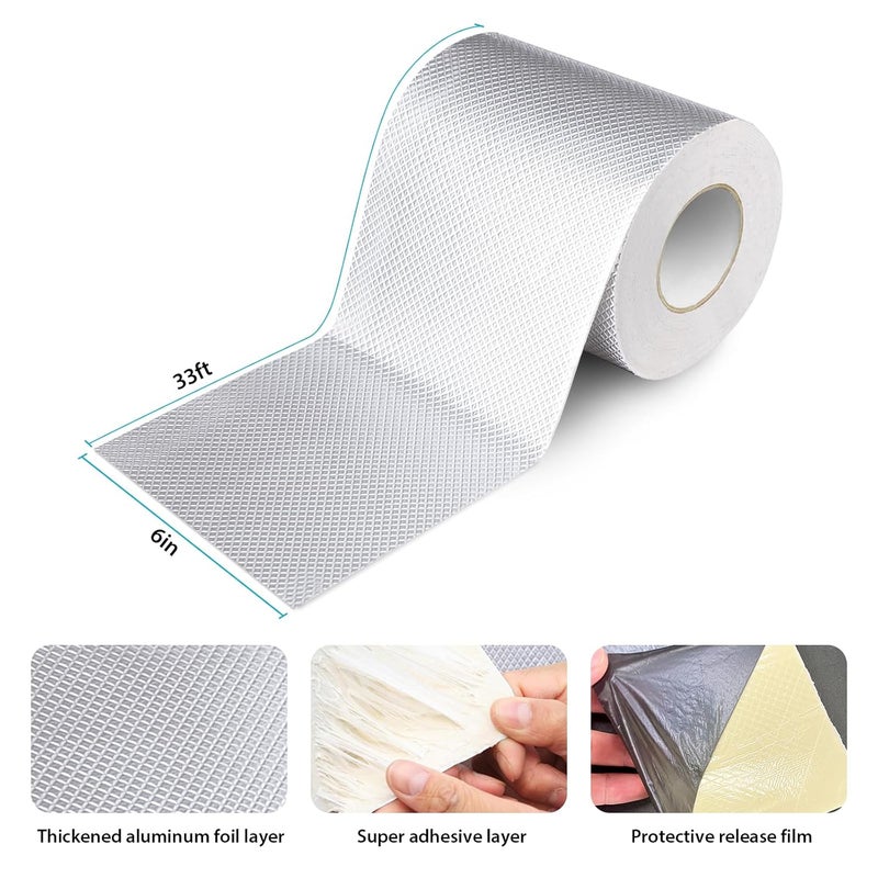360Tronics Super Waterproof Butyl Tape 6" W x 33 ft L, Strong Self-Adhesive Aluminum Foil Flashing Tape for Sealing Metal Roof Sheets, Gutters and Downpipes Repair, HVAC Ducts, Vents, Skylights - Image 2